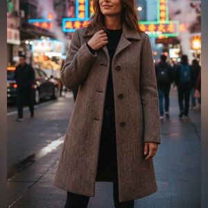 Jones New York Tan/Brown Herringbone Trench Coat